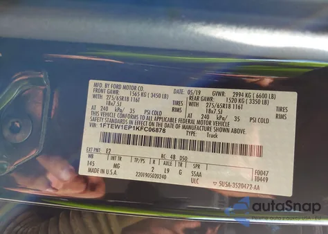 2019 Ford F-150 Xlt из США, поврежденный, VIN 1FTEW1EP1KFC06878